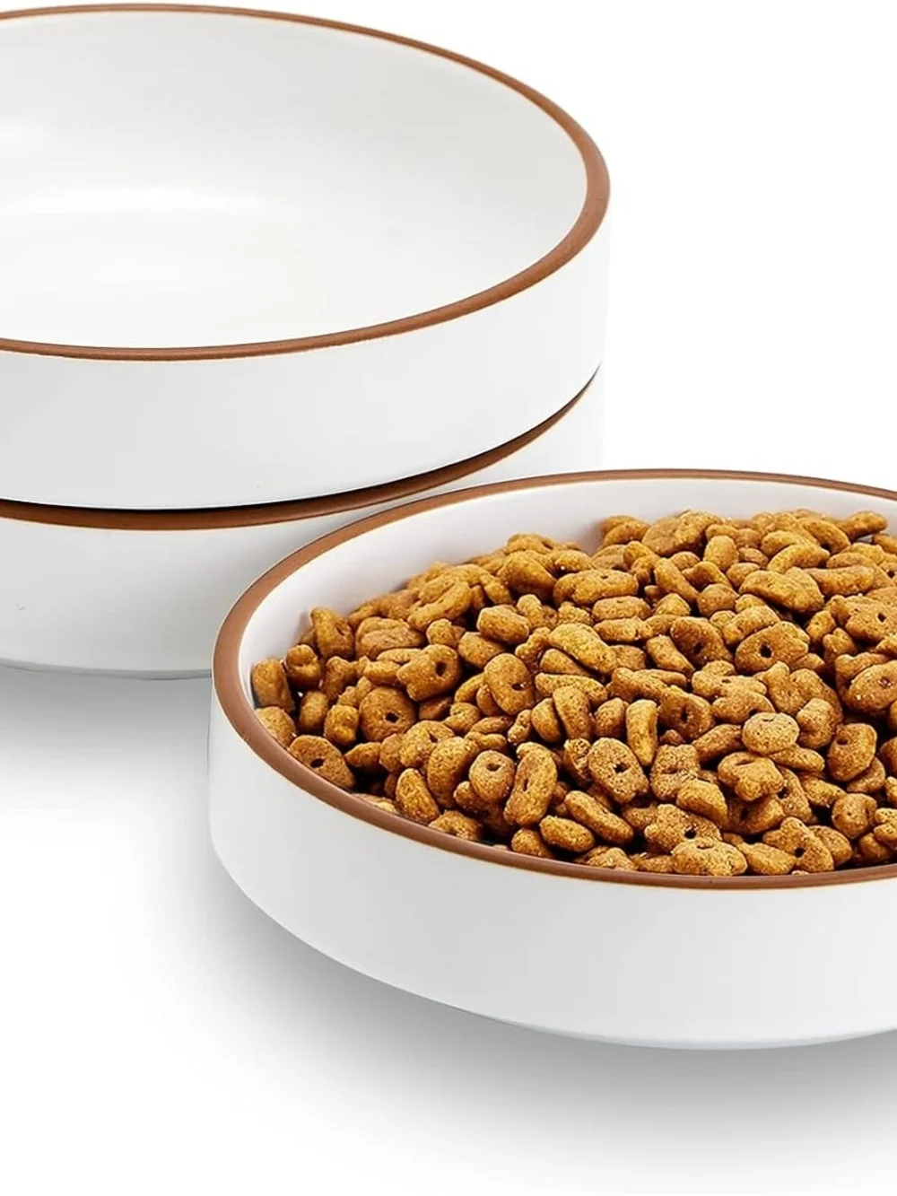 Cottagecore 5 inch Ceramic Cat Food Bowl, White, 3 Bowls Set